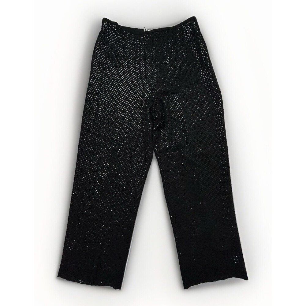 Carlisle 100% Silk‎ Sequin Embellished Evening Pants Black Womens 8 Wide Leg EUC